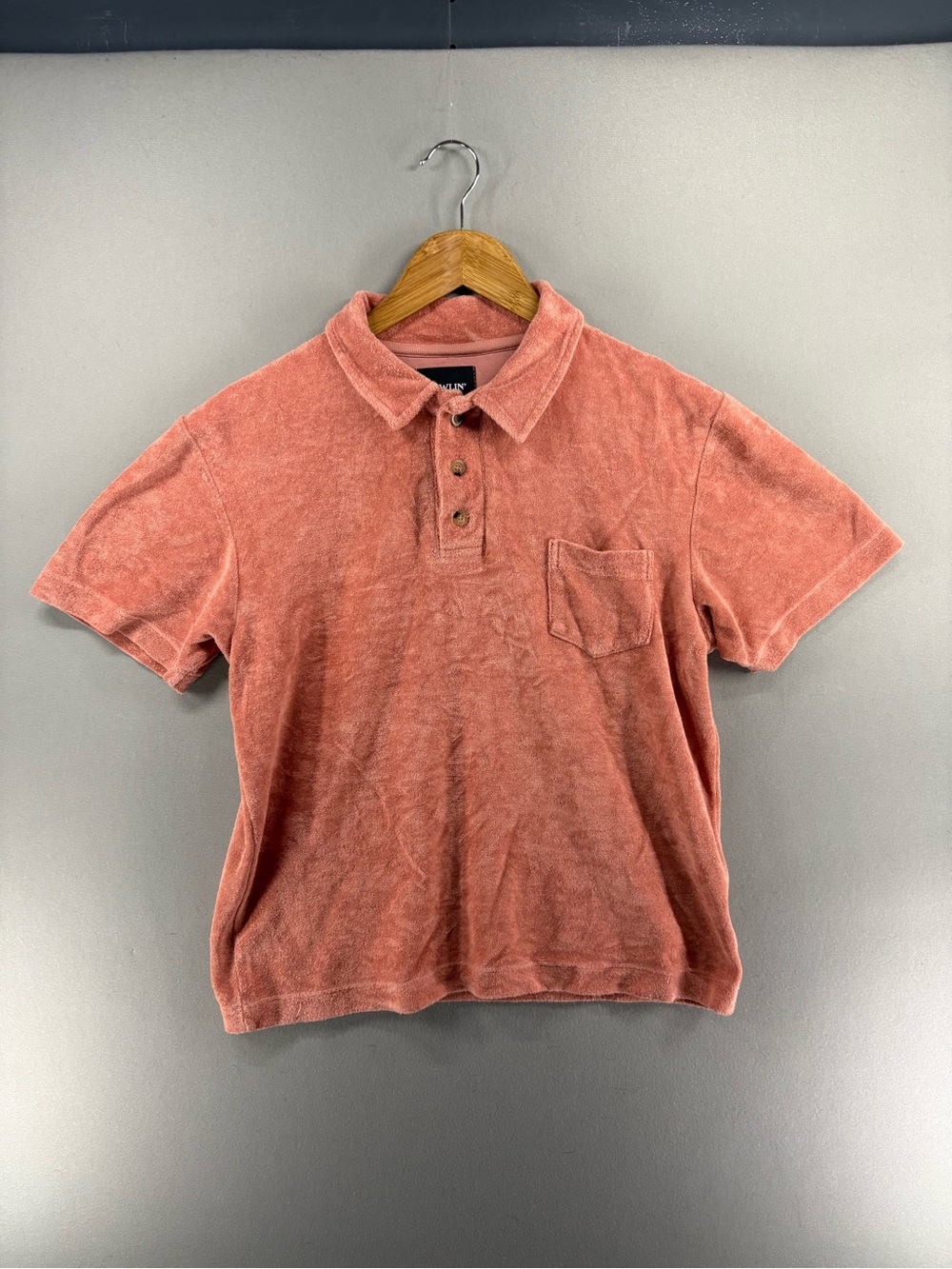 Howlin Polo Shirt Mens XS Coral Terry Cloth Pocket Made In Belgium Casual